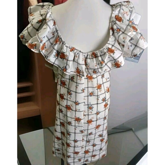 Zara Dress Size S Floral Ruffle Off The Shoulder Front Tie - Picture 5 of 9